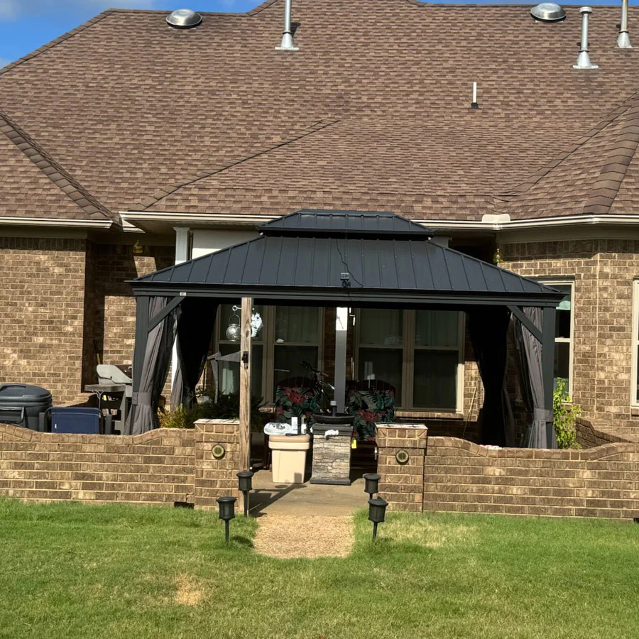PURPLE LEAF Patio Gazebo for Backyard Grey Hardtop Galvanized Steel Roof Awning with String Lights-clear - Image 124