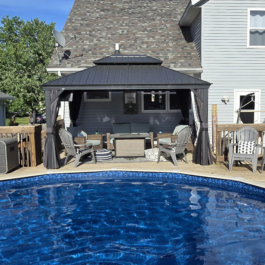 PURPLE LEAF Patio Gazebo for Backyard Grey Hardtop Galvanized Steel Roof Awning with String Lights-clear - Image 125