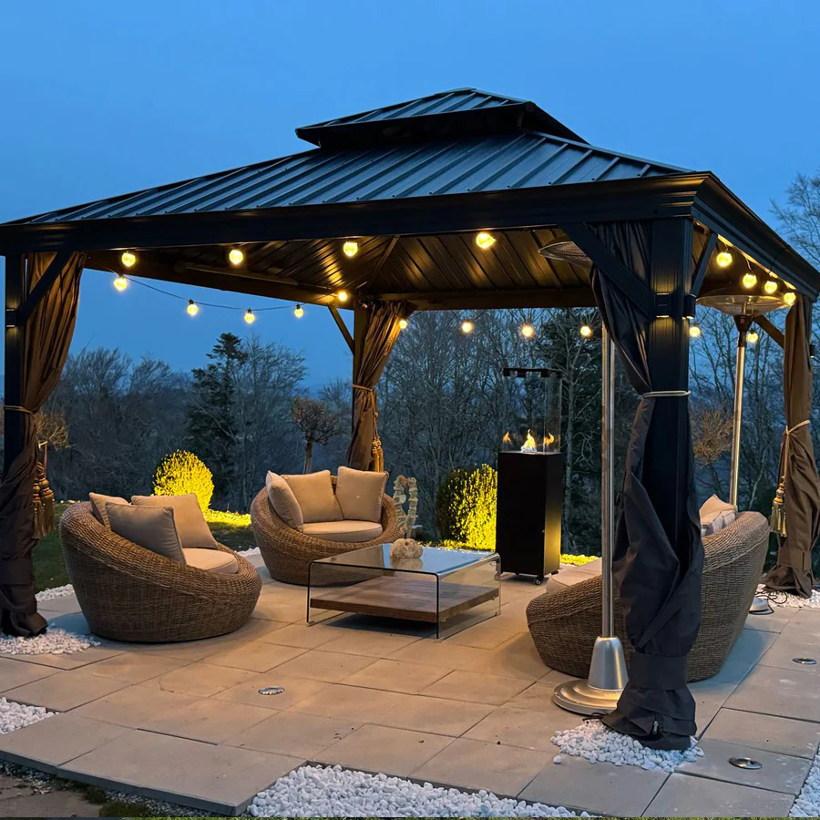 PURPLE LEAF Patio Gazebo for Backyard Grey Hardtop Galvanized Steel Roof Awning with String Lights-clear - Image 128