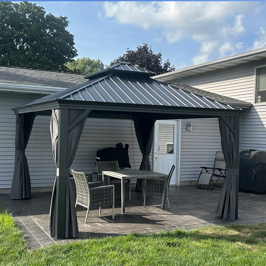 PURPLE LEAF Patio Gazebo for Backyard Grey Hardtop Galvanized Steel Roof Awning with String Lights-clear - Image 129