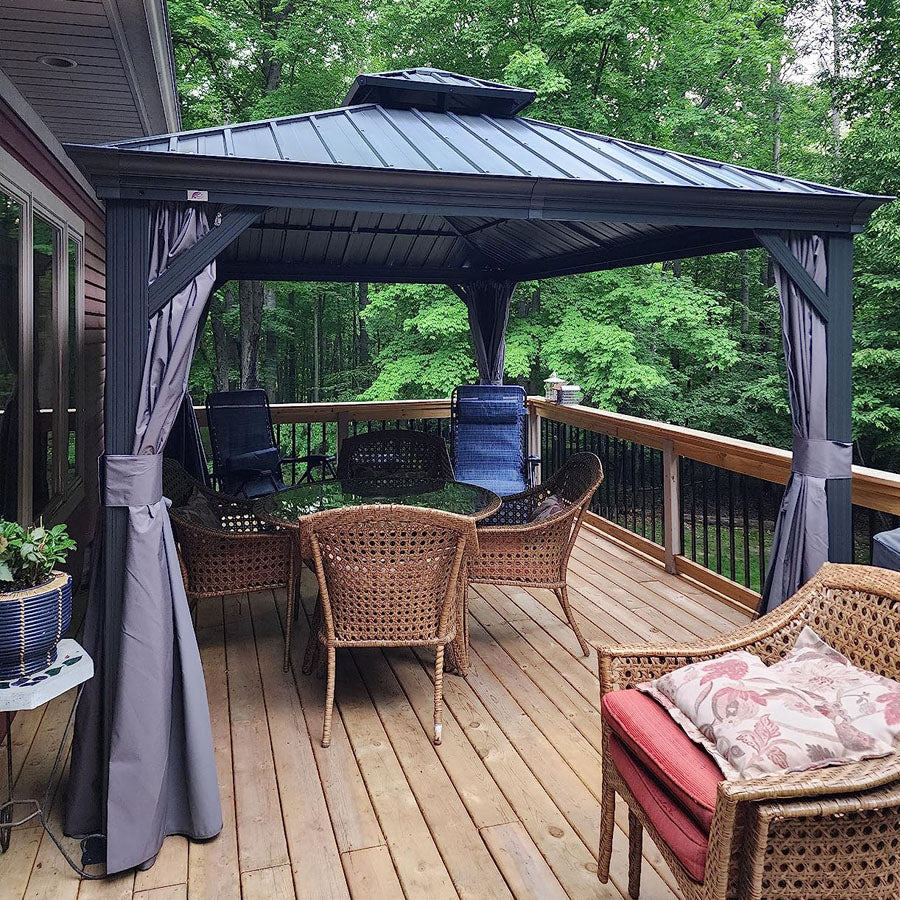 PURPLE LEAF Patio Gazebo for Backyard Grey Hardtop Galvanized Steel Roof Awning with String Lights-clear - Image 132