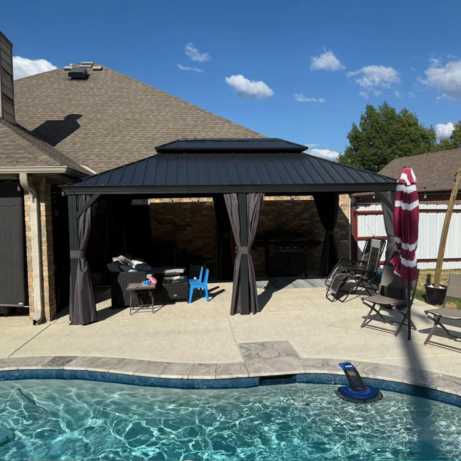 PURPLE LEAF Patio Gazebo for Backyard Grey Hardtop Galvanized Steel Roof Awning with String Lights-clear - Image 135