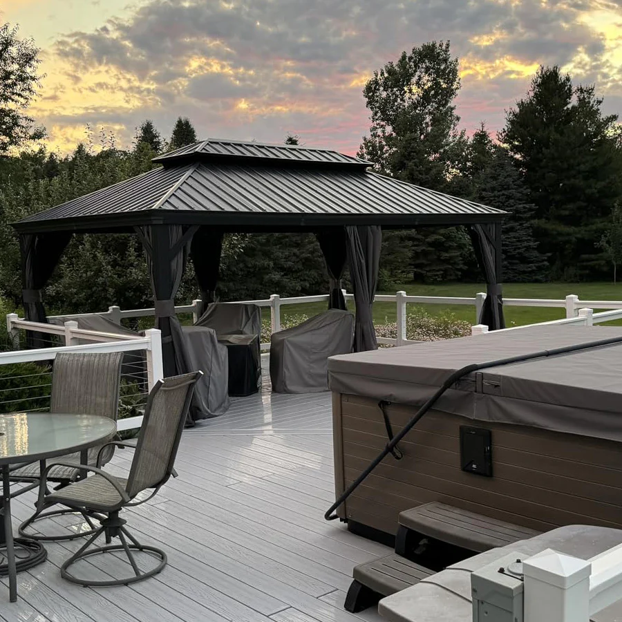 PURPLE LEAF Patio Gazebo for Backyard Grey Hardtop Galvanized Steel Roof Awning with String Lights-clear - Image 137