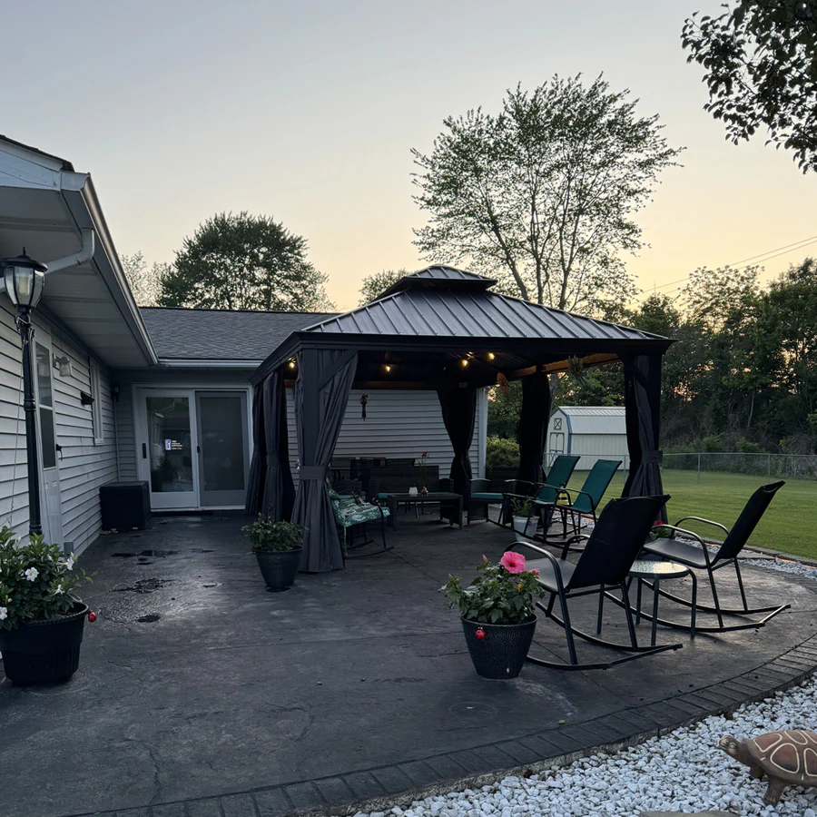 PURPLE LEAF Patio Gazebo for Backyard Grey Hardtop Galvanized Steel Roof Awning with String Lights-clear - Image 140