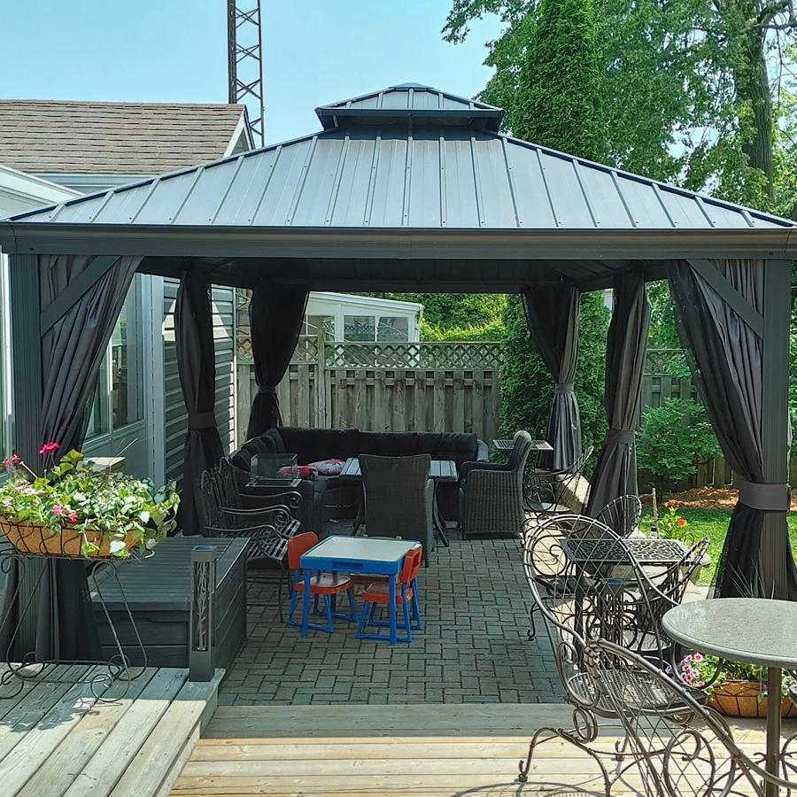 PURPLE LEAF Patio Gazebo for Backyard Grey Hardtop Galvanized Steel Roof Awning with String Lights-clear - Image 142