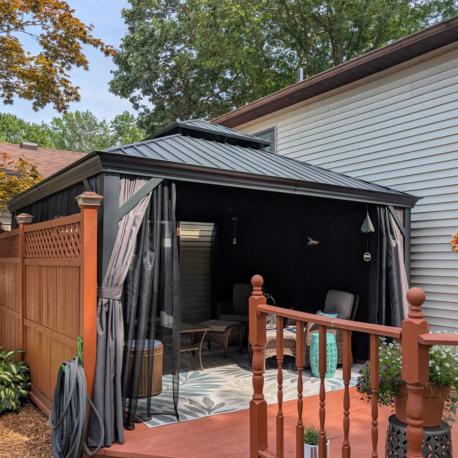 PURPLE LEAF Patio Gazebo for Backyard Grey Hardtop Galvanized Steel Roof Awning with String Lights-clear - Image 144