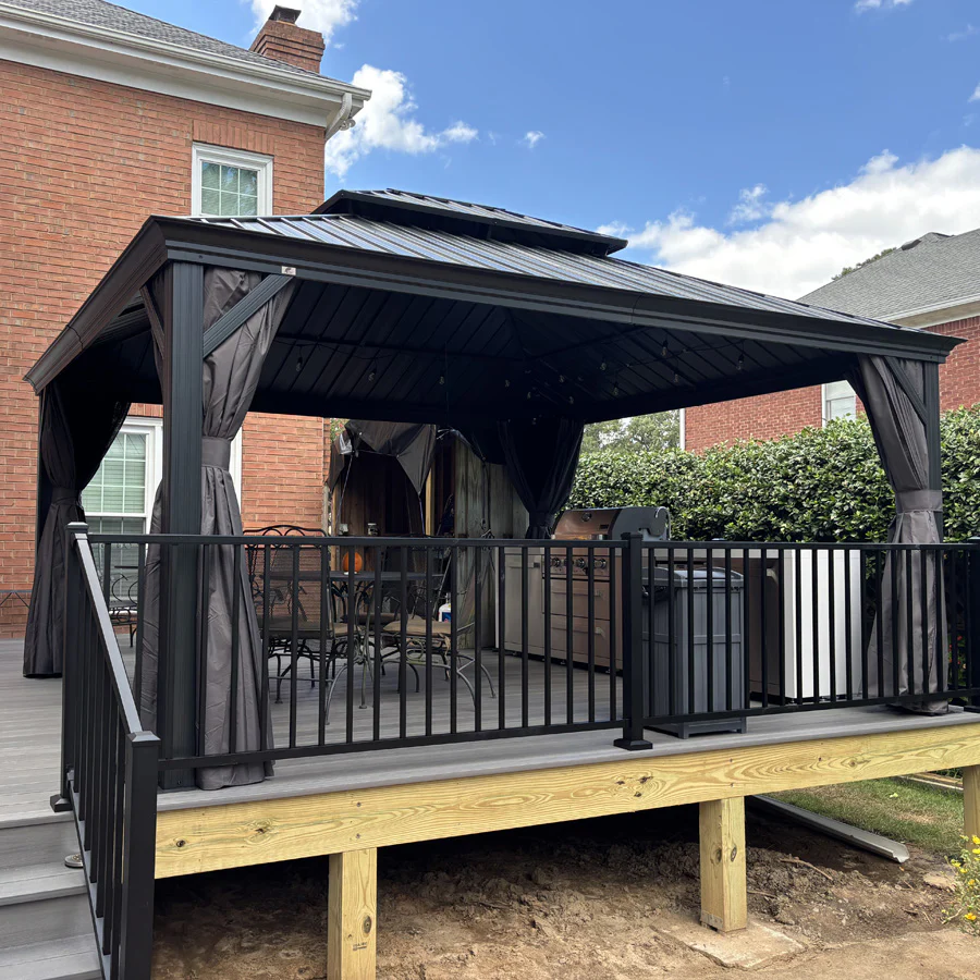 PURPLE LEAF Patio Gazebo for Backyard Grey Hardtop Galvanized Steel Roof Awning with String Lights-clear - Image 146