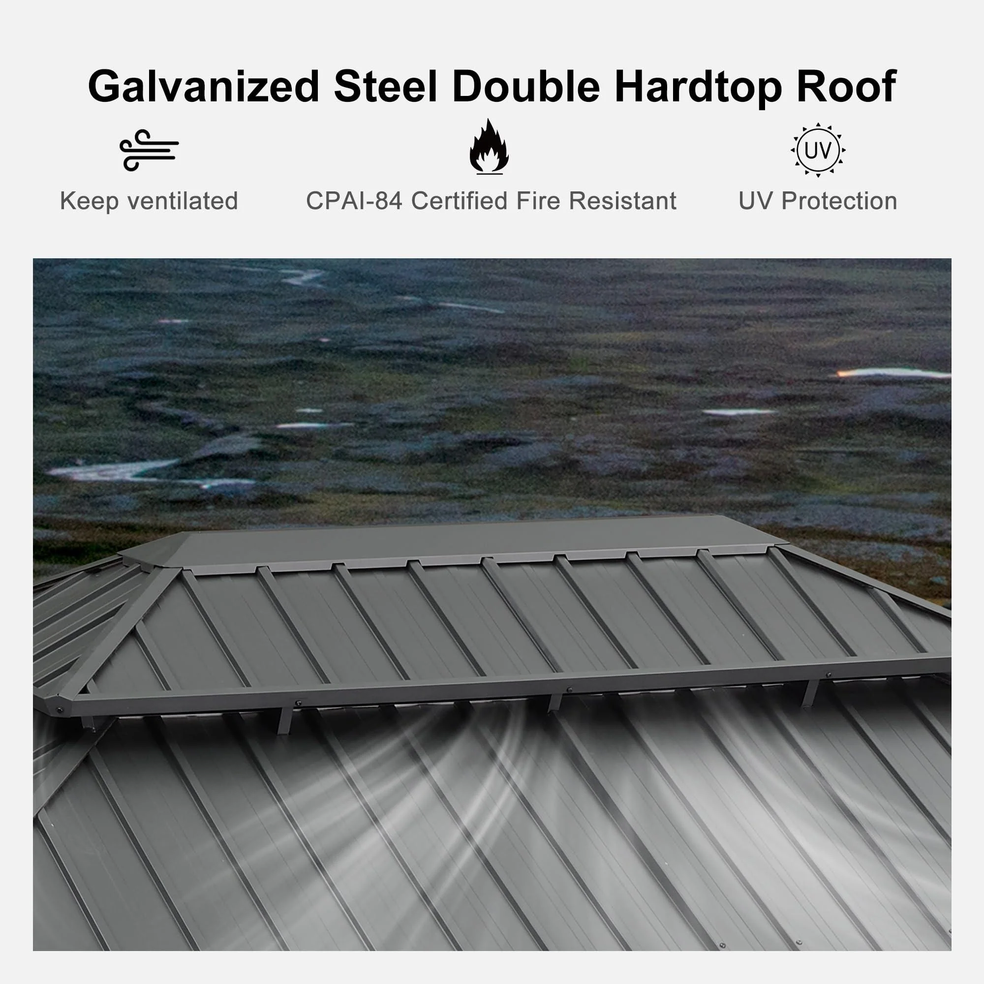 PURPLE LEAF Patio Gazebo for Backyard Grey Hardtop Galvanized Steel Roof Awning with String Lights-clear - Image 15