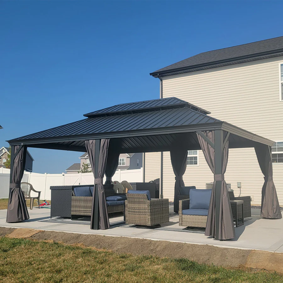 PURPLE LEAF Patio Gazebo for Backyard Grey Hardtop Galvanized Steel Roof Awning with String Lights-clear - Image 150
