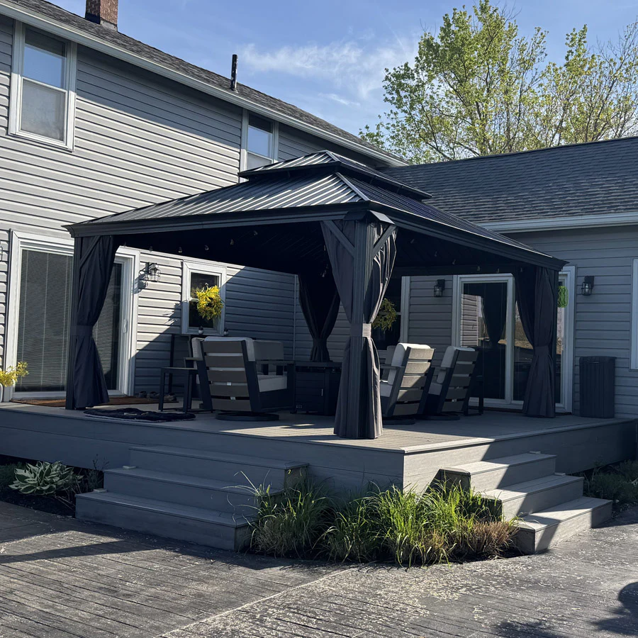 PURPLE LEAF Patio Gazebo for Backyard Grey Hardtop Galvanized Steel Roof Awning with String Lights-clear - Image 154