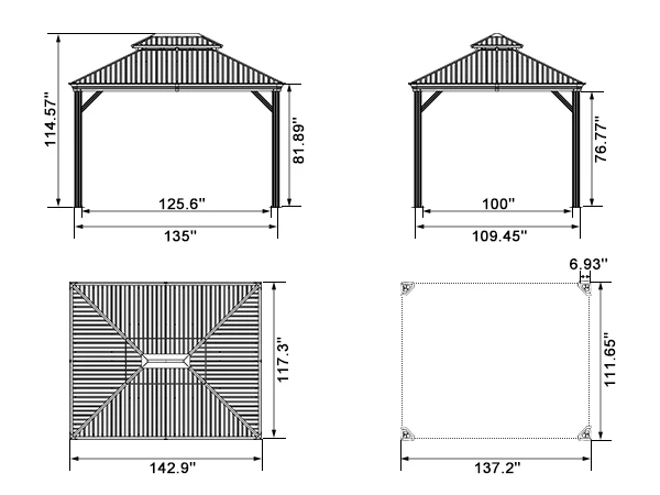 PURPLE LEAF Patio Gazebo for Backyard Grey Hardtop Galvanized Steel Roof Awning with String Lights-clear - Image 156