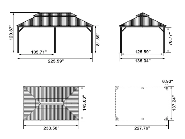 PURPLE LEAF Patio Gazebo for Backyard Grey Hardtop Galvanized Steel Roof Awning with String Lights-clear - Image 160