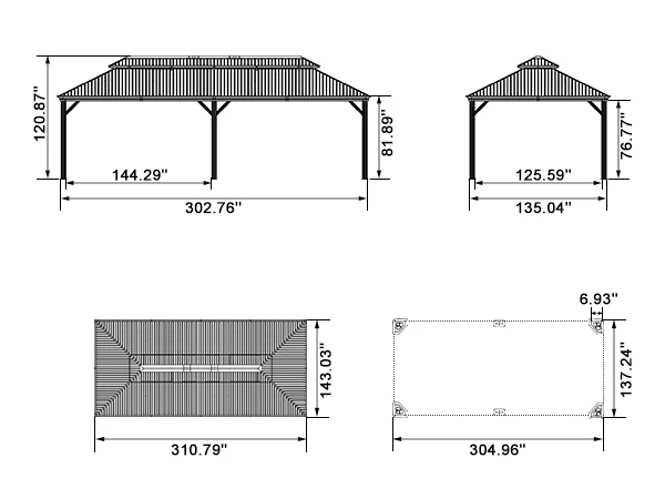 PURPLE LEAF Patio Gazebo for Backyard Grey Hardtop Galvanized Steel Roof Awning with String Lights-clear - Image 161