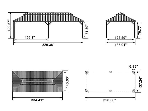 PURPLE LEAF Patio Gazebo for Backyard Grey Hardtop Galvanized Steel Roof Awning with String Lights-clear - Image 162