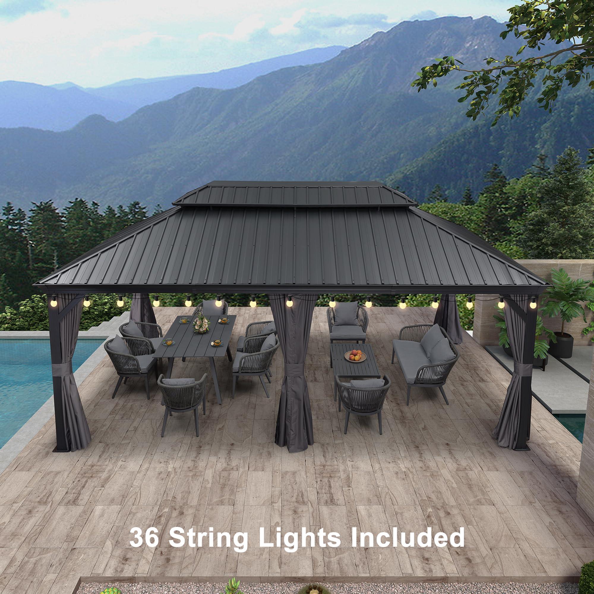 PURPLE LEAF Patio Gazebo for Backyard Grey Hardtop Galvanized Steel Roof Awning with String Lights-clear - Image 23