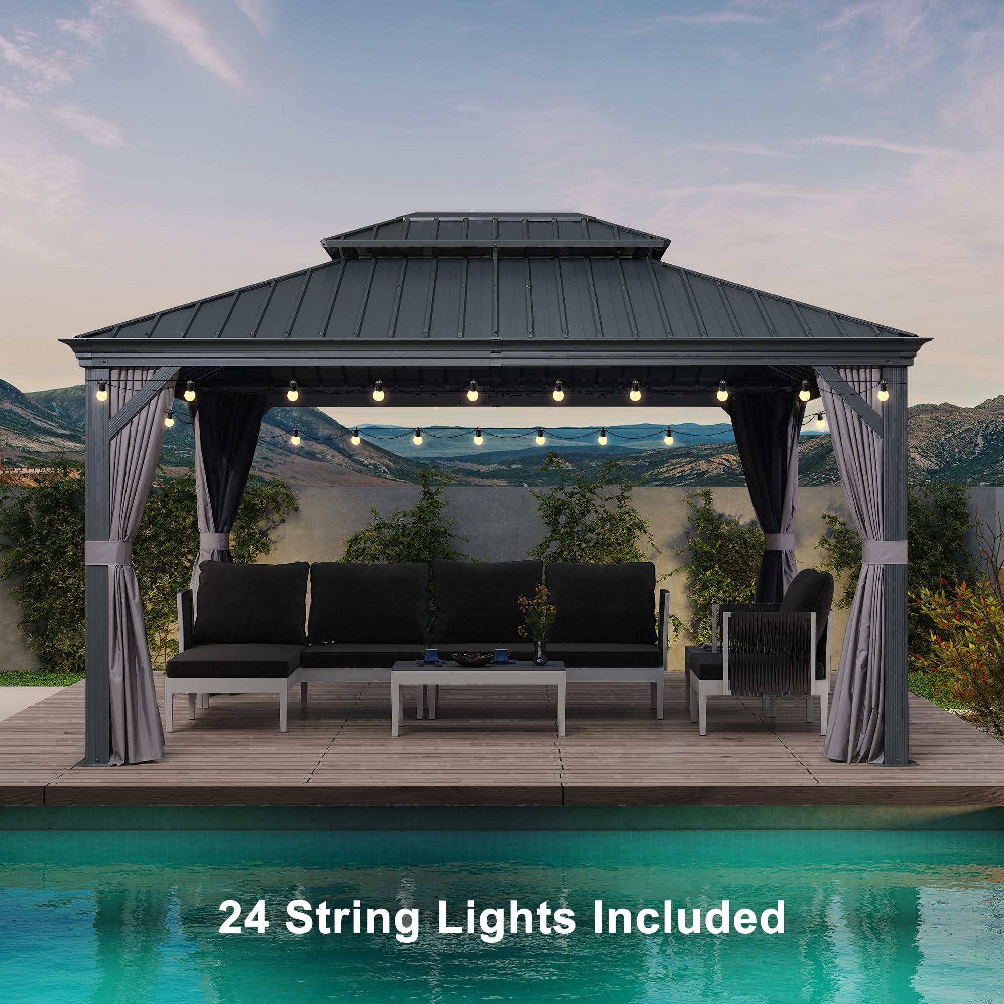 PURPLE LEAF Patio Gazebo for Backyard Grey Hardtop Galvanized Steel Roof Awning with String Lights-clear - Image 24