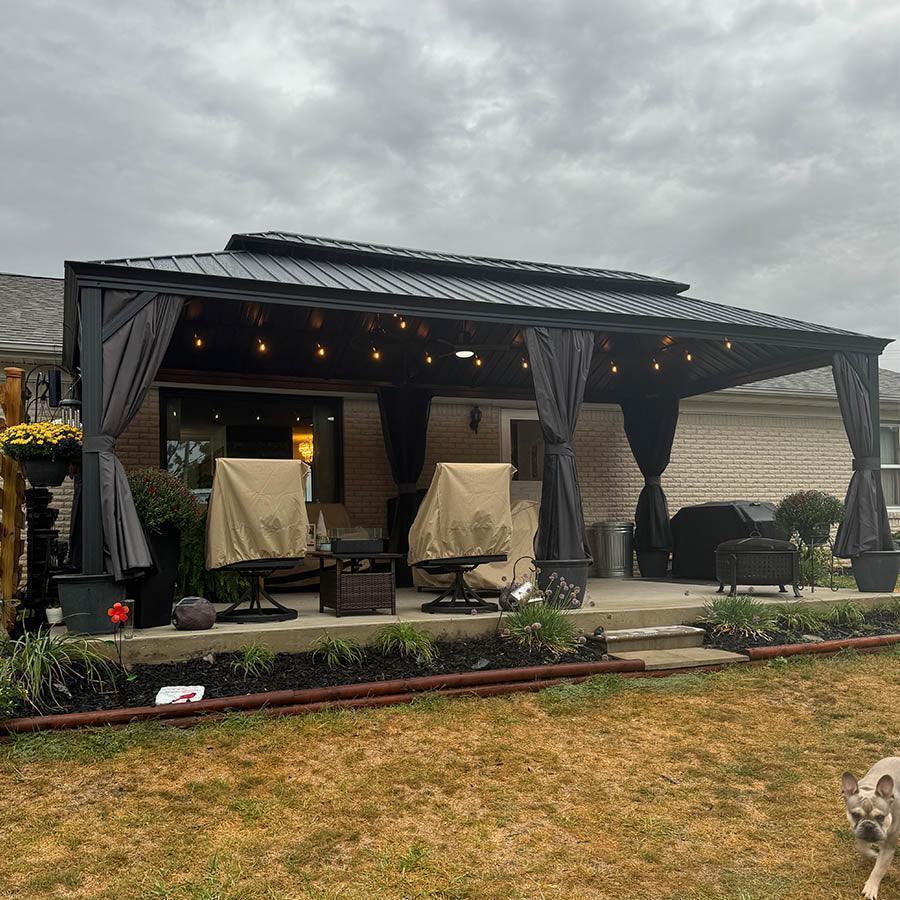 PURPLE LEAF Patio Gazebo for Backyard Grey Hardtop Galvanized Steel Roof Awning with String Lights-clear - Image 3