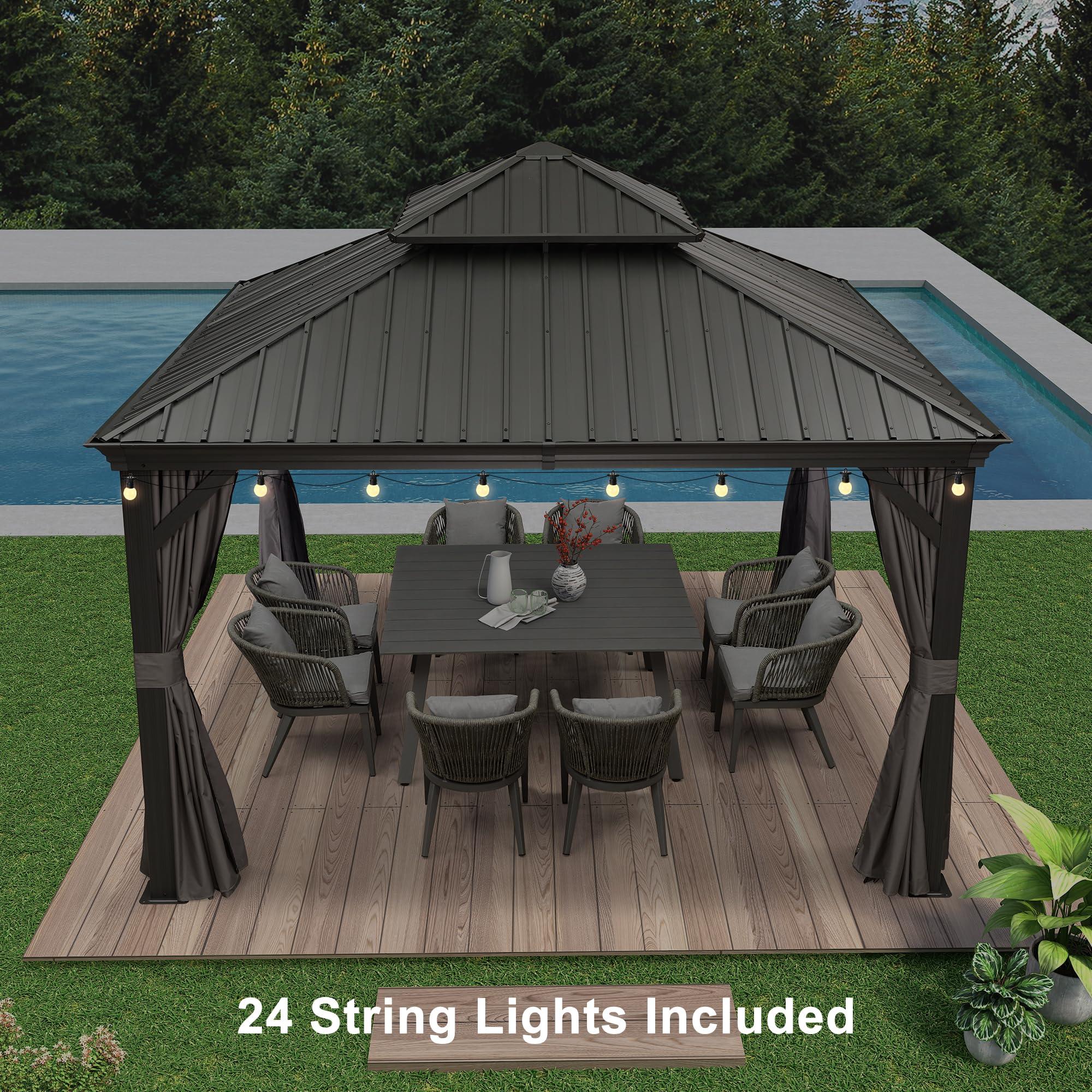 PURPLE LEAF Patio Gazebo for Backyard Grey Hardtop Galvanized Steel Roof Awning with String Lights-clear - Image 30