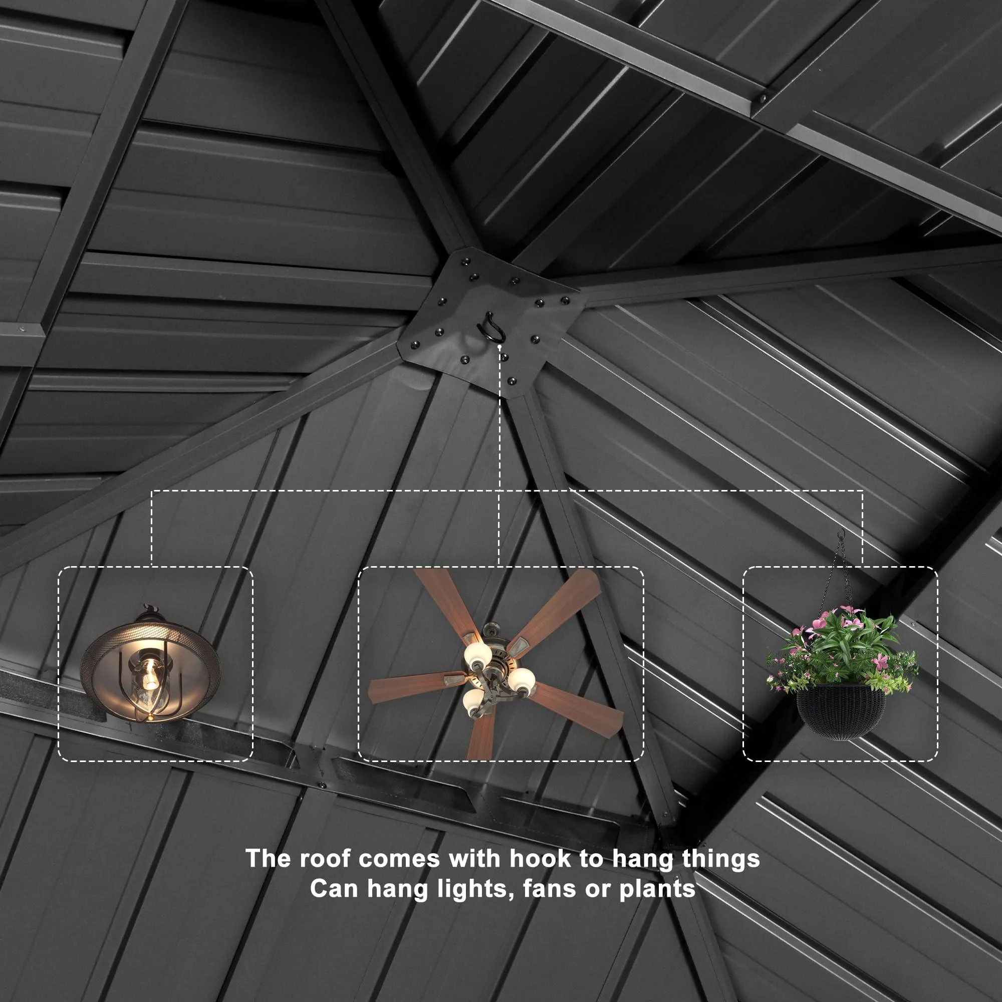 PURPLE LEAF Patio Gazebo for Backyard Grey Hardtop Galvanized Steel Roof Awning with String Lights-clear - Image 34