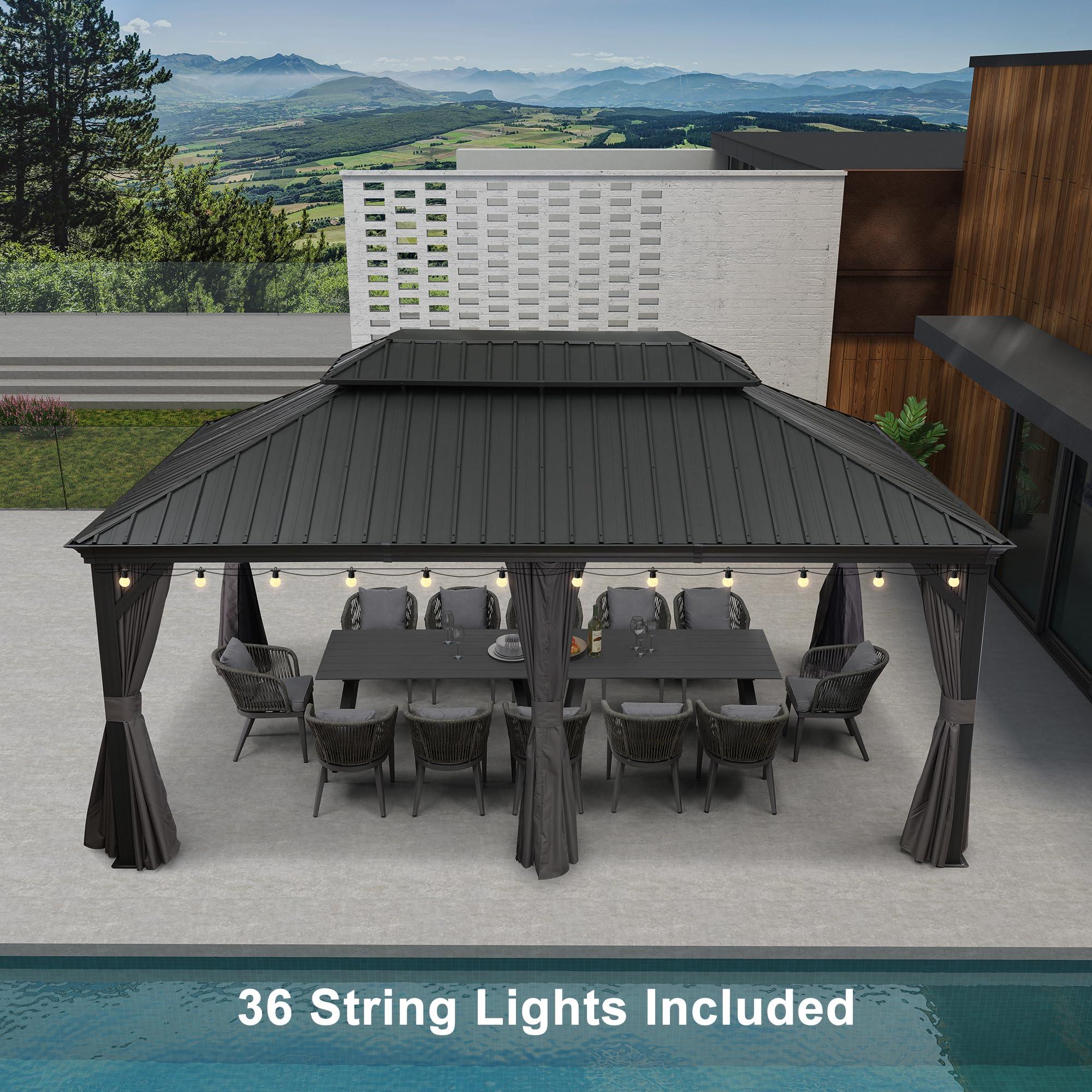 PURPLE LEAF Patio Gazebo for Backyard Grey Hardtop Galvanized Steel Roof Awning with String Lights-clear - Image 37