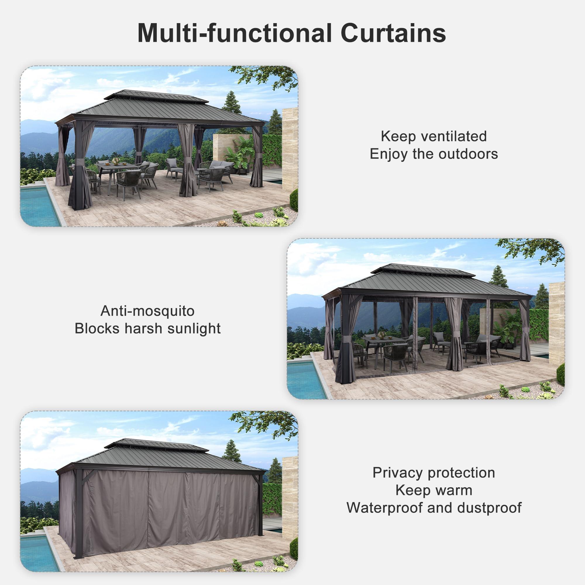 PURPLE LEAF Patio Gazebo for Backyard Grey Hardtop Galvanized Steel Roof Awning with String Lights-clear - Image 44