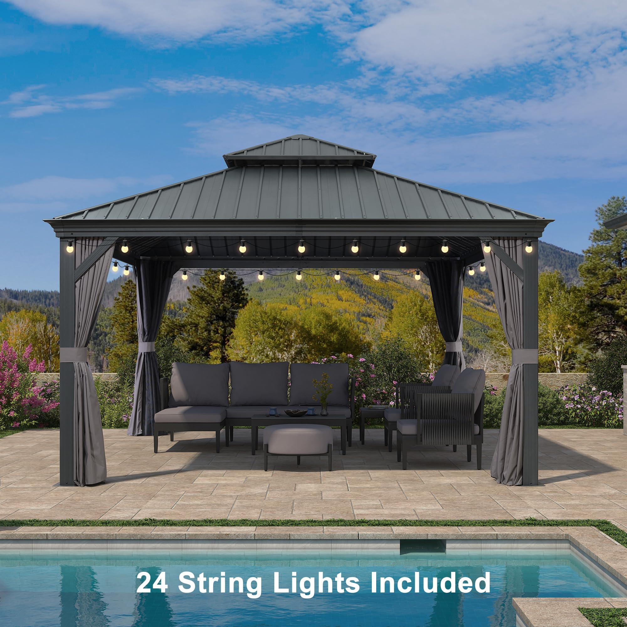 PURPLE LEAF Patio Gazebo for Backyard Grey Hardtop Galvanized Steel Roof Awning with String Lights-clear - Image 47