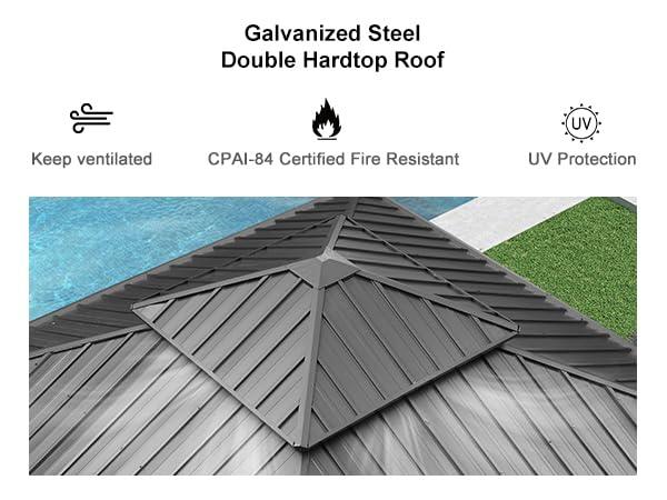 PURPLE LEAF Patio Gazebo for Backyard Grey Hardtop Galvanized Steel Roof Awning with String Lights-clear - Image 49