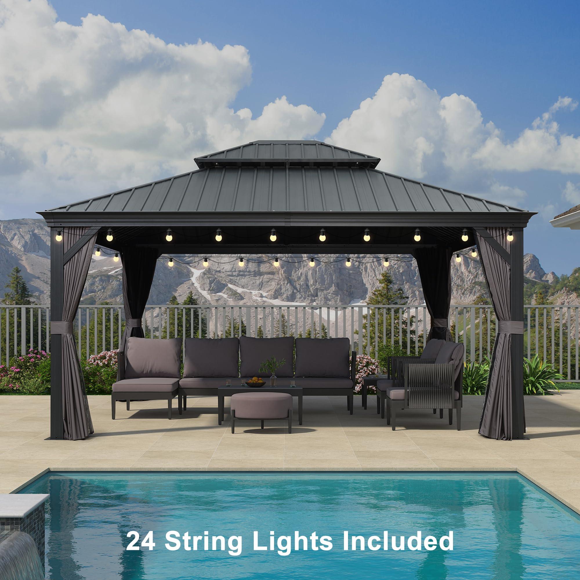 PURPLE LEAF Patio Gazebo for Backyard Grey Hardtop Galvanized Steel Roof Awning with String Lights-clear - Image 52