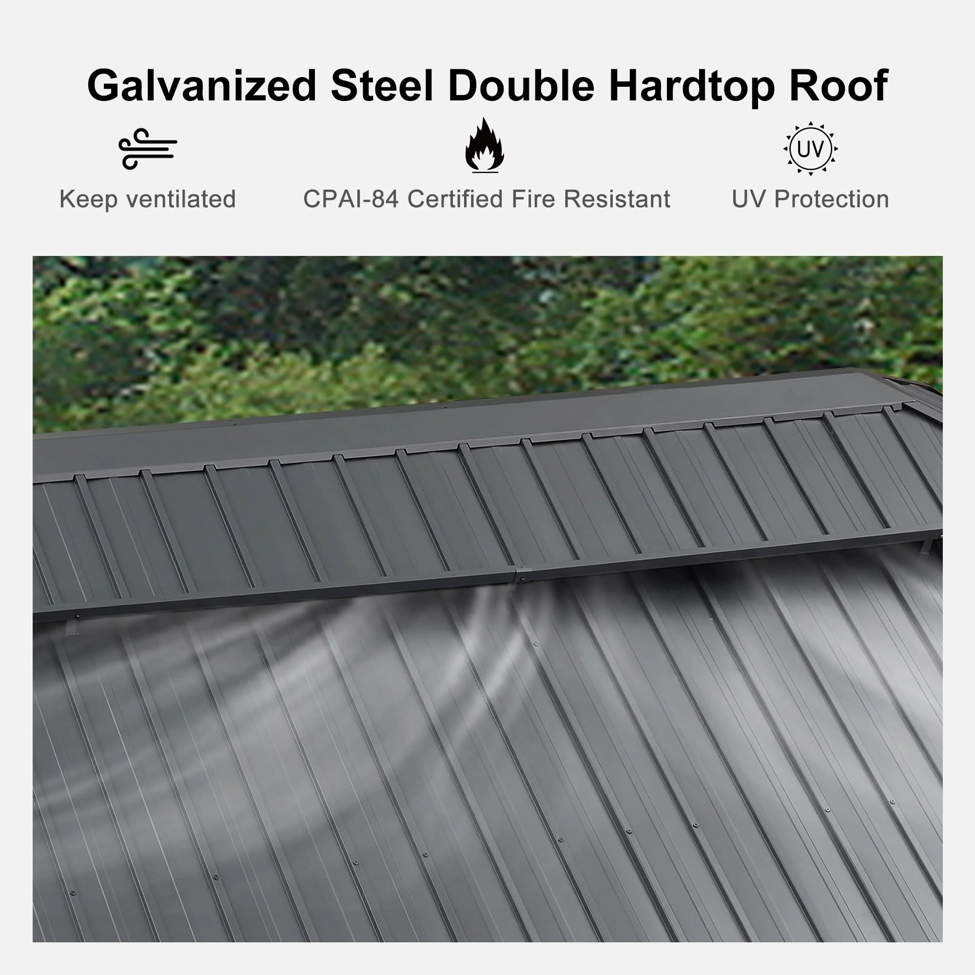 PURPLE LEAF Patio Gazebo for Backyard Grey Hardtop Galvanized Steel Roof Awning with String Lights-clear - Image 54