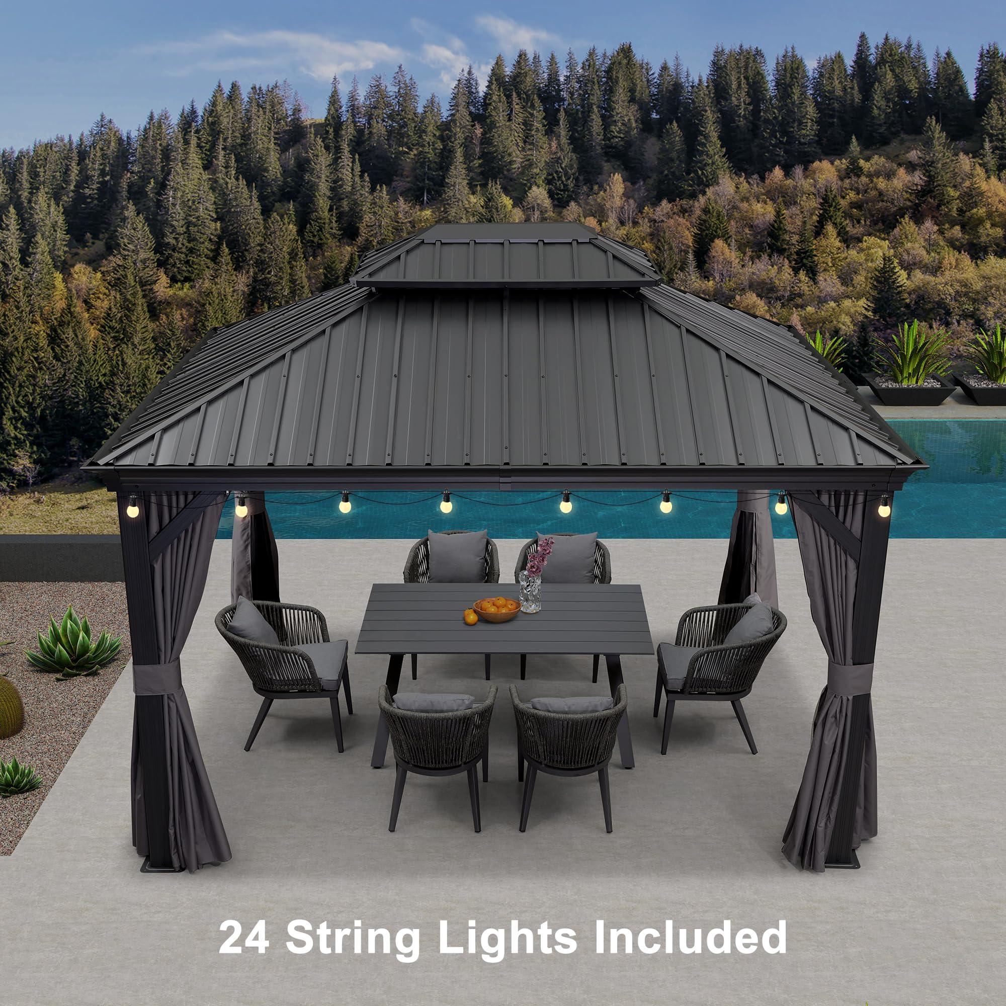 PURPLE LEAF Patio Gazebo for Backyard Grey Hardtop Galvanized Steel Roof Awning with String Lights-clear - Image 61