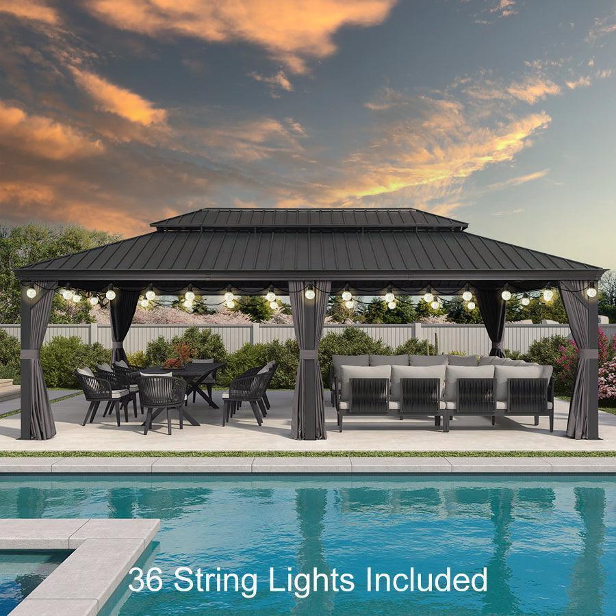 PURPLE LEAF Patio Gazebo for Backyard Grey Hardtop Galvanized Steel Roof Awning with String Lights-clear - Image 69