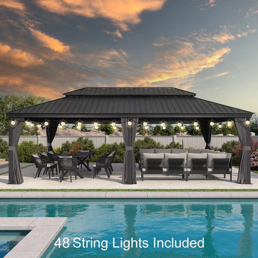 PURPLE LEAF Patio Gazebo for Backyard Grey Hardtop Galvanized Steel Roof Awning with String Lights-clear - Image 71