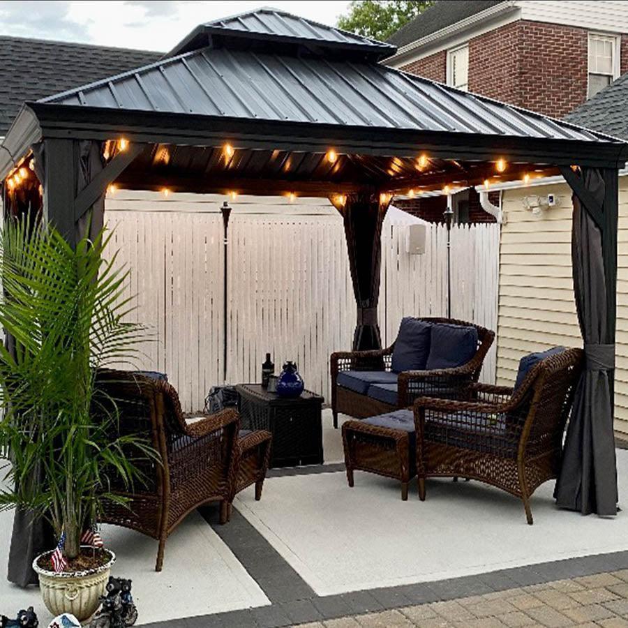 PURPLE LEAF Patio Gazebo for Backyard Grey Hardtop Galvanized Steel Roof Awning with String Lights-clear - Image 72