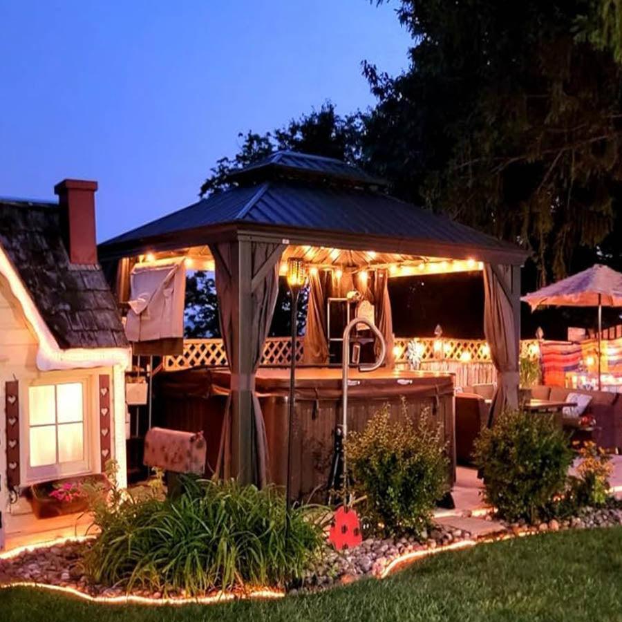 PURPLE LEAF Patio Gazebo for Backyard Grey Hardtop Galvanized Steel Roof Awning with String Lights-clear - Image 73