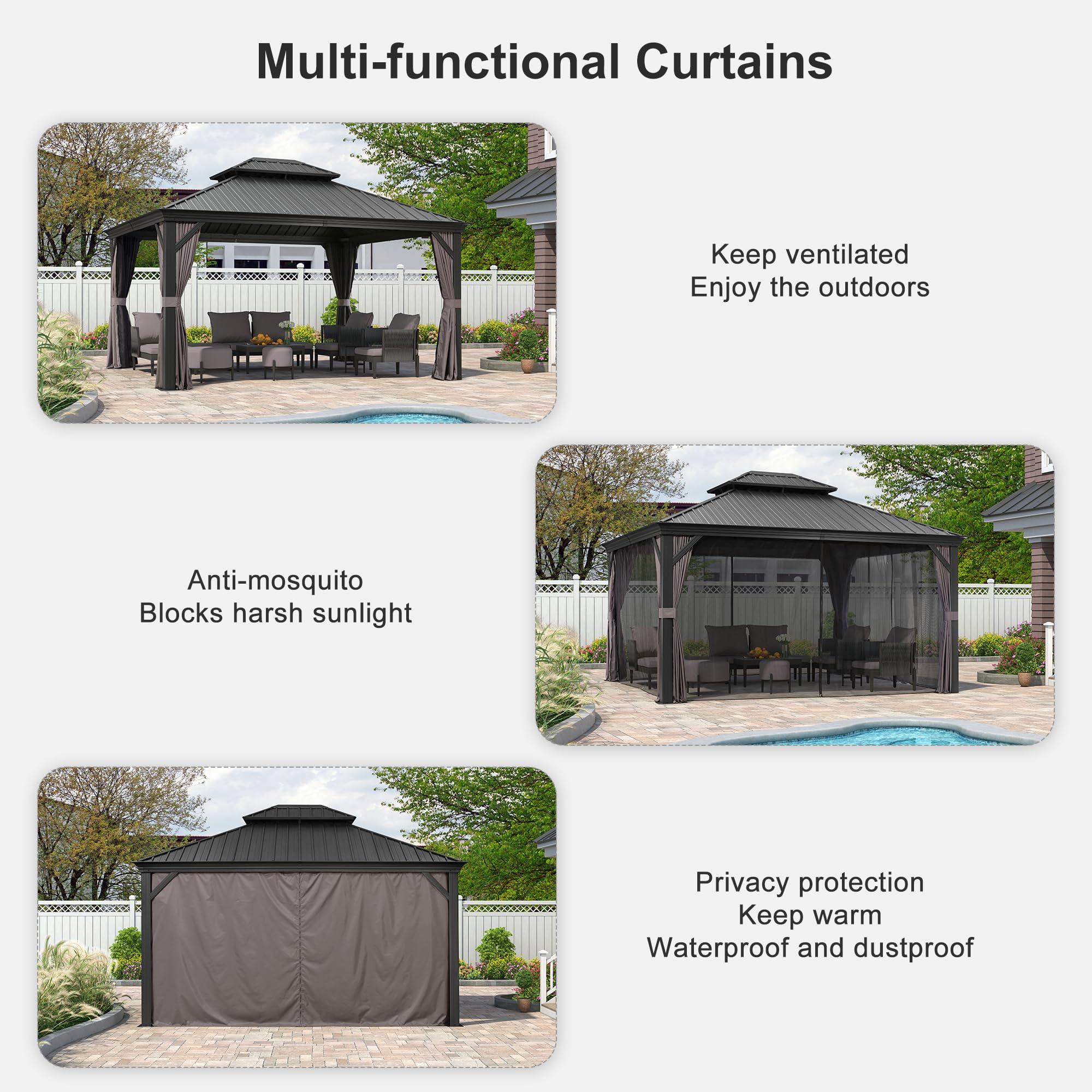 PURPLE LEAF Patio Gazebo for Backyard Grey Hardtop Galvanized Steel Roof Awning with String Lights-clear - Image 8