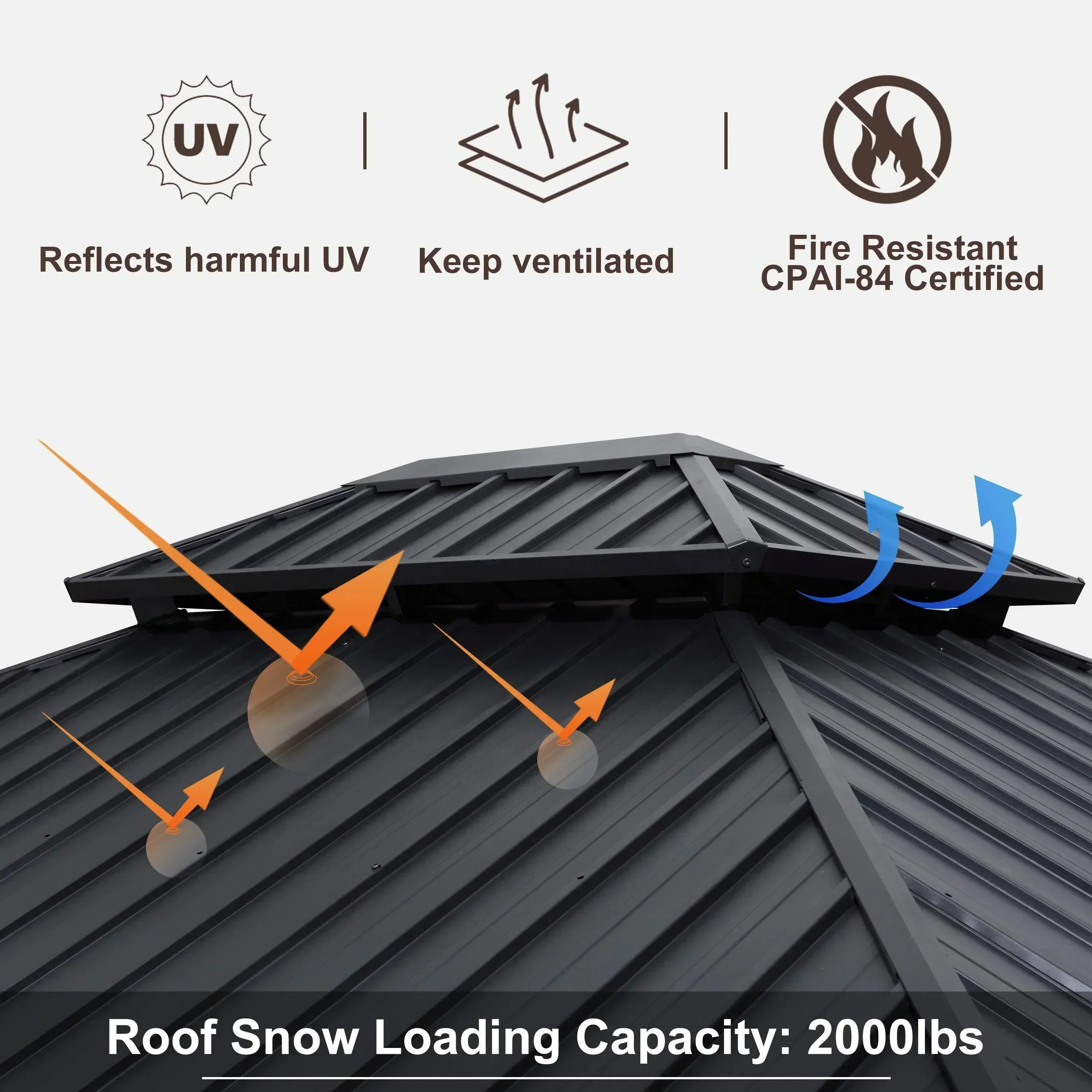 PURPLE LEAF Patio Gazebo for Backyard Grey Hardtop Galvanized Steel Roof Awning with String Lights-clear - Image 80