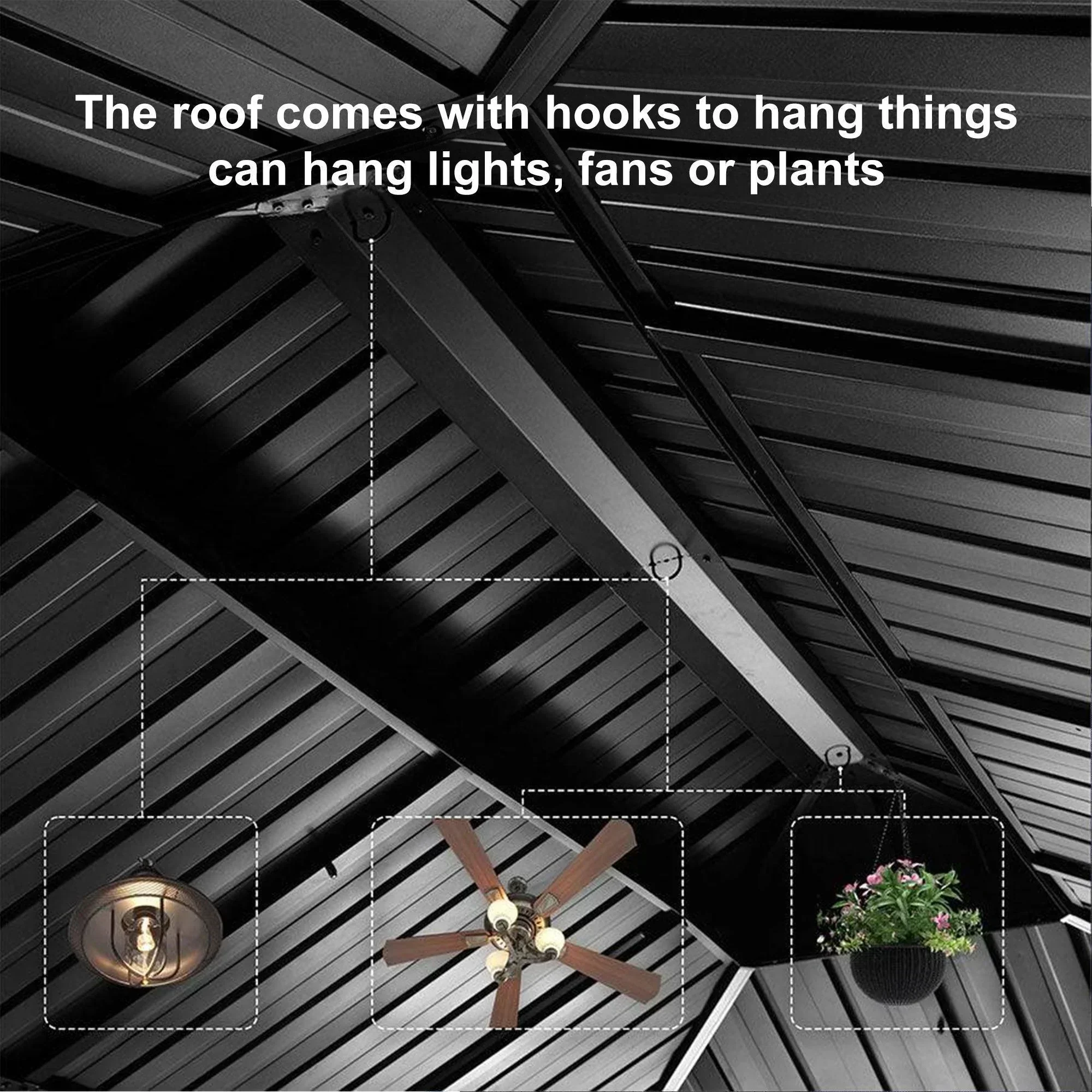 PURPLE LEAF Patio Gazebo for Backyard Grey Hardtop Galvanized Steel Roof Awning with String Lights-clear - Image 84