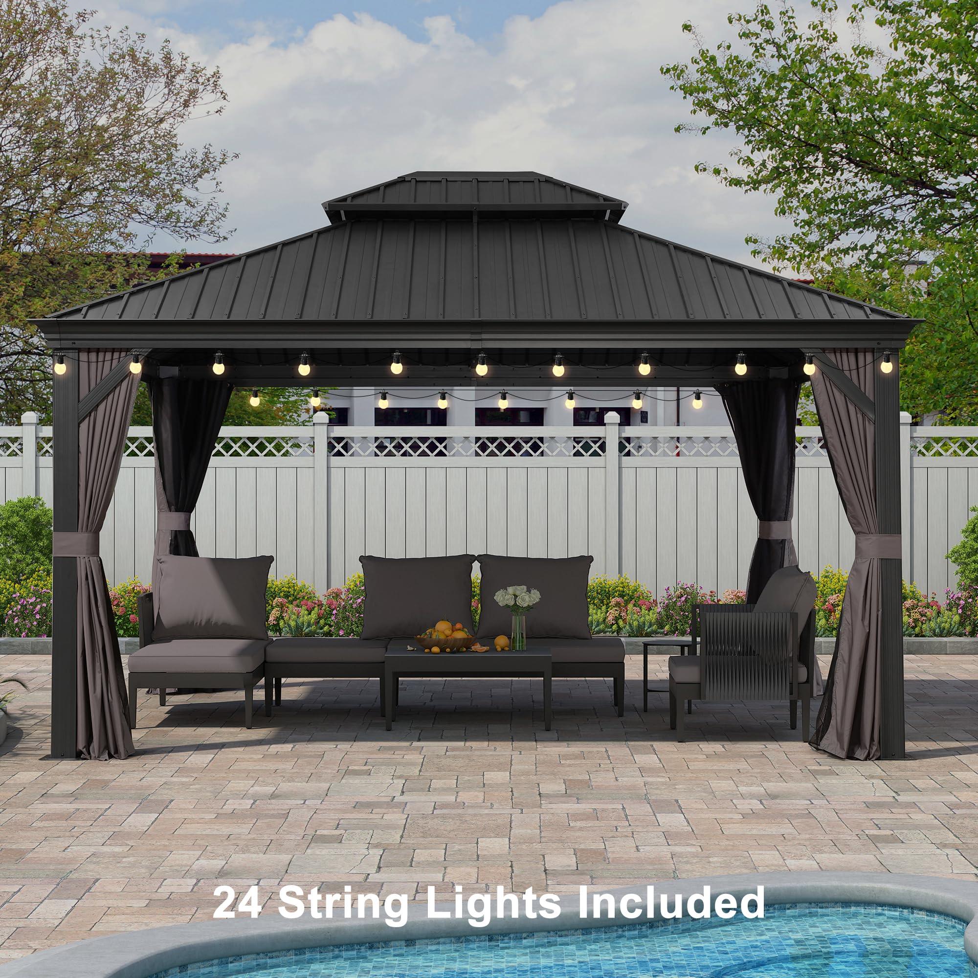 PURPLE LEAF Patio Gazebo for Backyard Grey Hardtop Galvanized Steel Roof Awning with String Lights-clear - Image 9