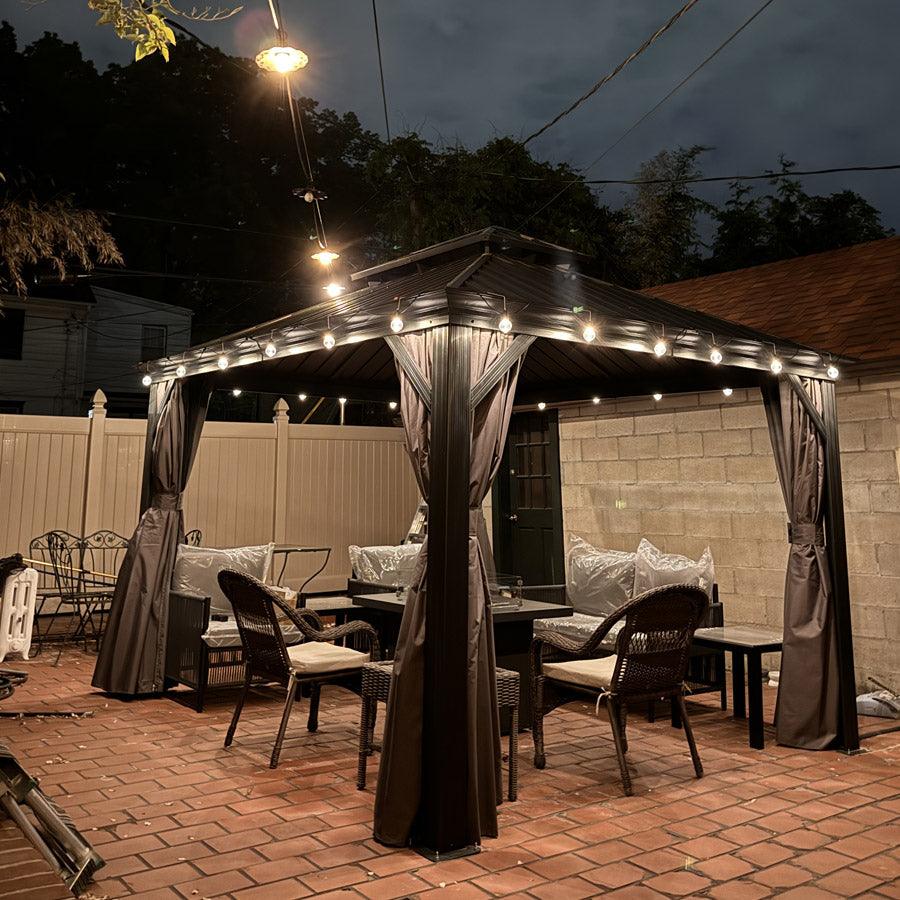 PURPLE LEAF Patio Gazebo for Backyard Grey Hardtop Galvanized Steel Roof Awning with String Lights-clear - Image 96