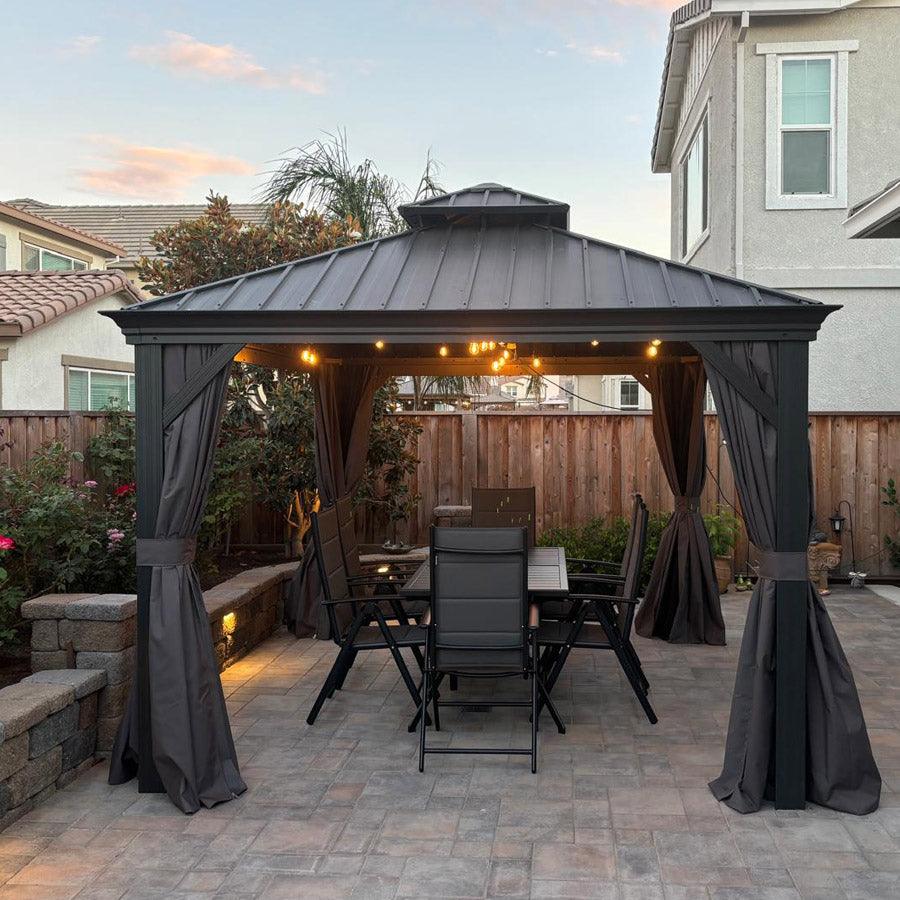 PURPLE LEAF Patio Gazebo for Backyard Grey Hardtop Galvanized Steel Roof Awning with String Lights-clear - Image 97