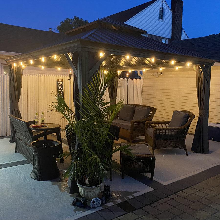 PURPLE LEAF Patio Gazebo for Backyard Grey Hardtop Galvanized Steel Roof Awning with String Lights-clear - Image 98