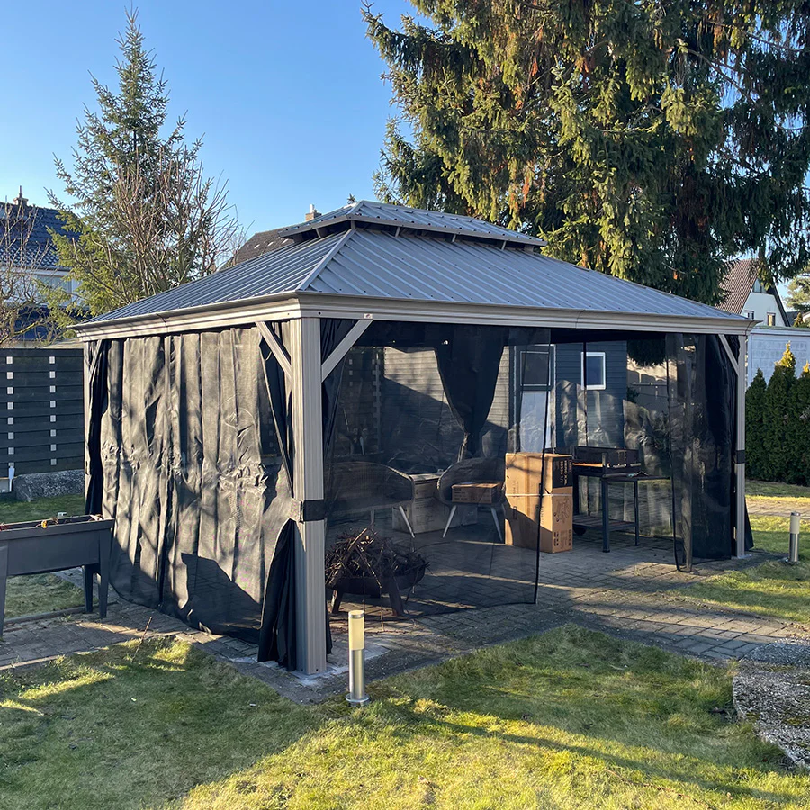 PURPLE LEAF Patio Gazebo for Pool Light Grey Hardtop Galvanized Steel Roof with String Lights-milky - Image 104