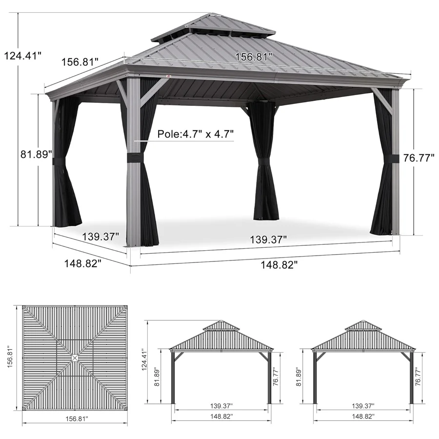 PURPLE LEAF Patio Gazebo for Pool Light Grey Hardtop Galvanized Steel Roof with String Lights-milky - Image 107