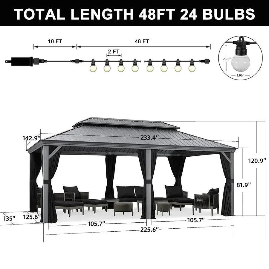 PURPLE LEAF Patio Gazebo for Pool Light Grey Hardtop Galvanized Steel Roof with String Lights-milky - Image 34