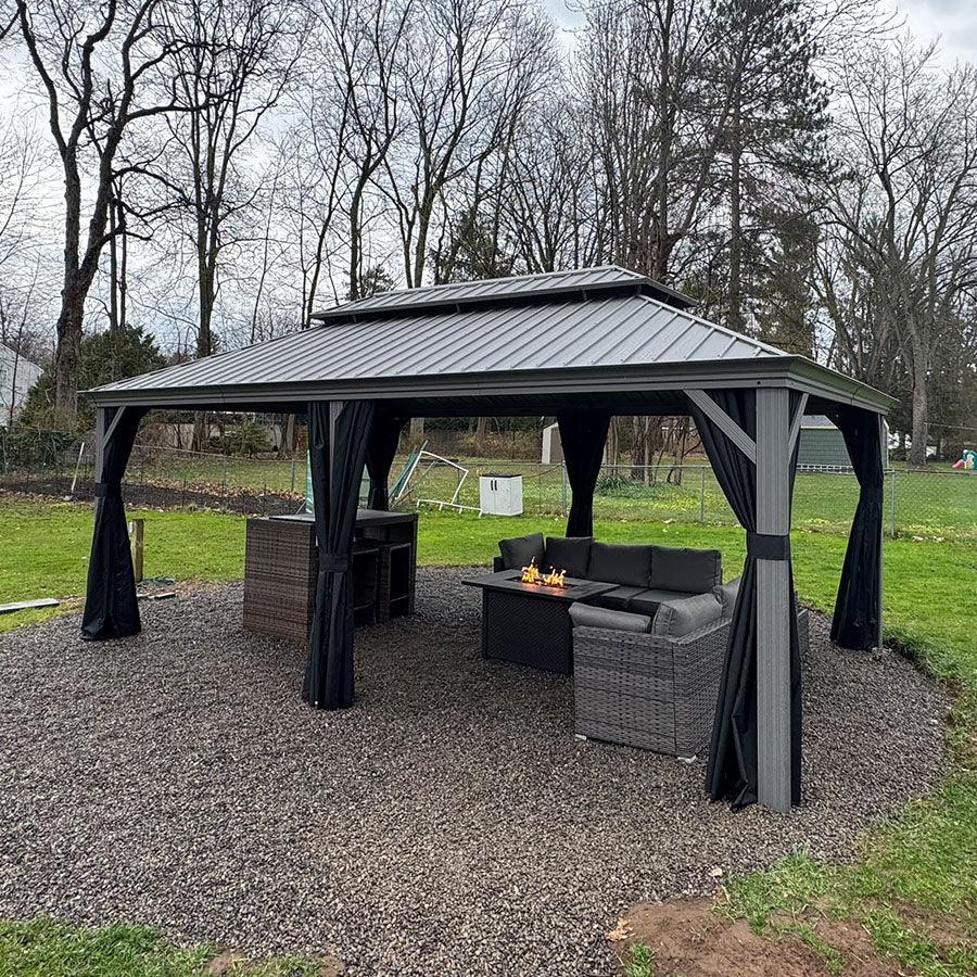 PURPLE LEAF Patio Gazebo for Pool Light Grey Hardtop Galvanized Steel Roof with String Lights-milky - Image 78