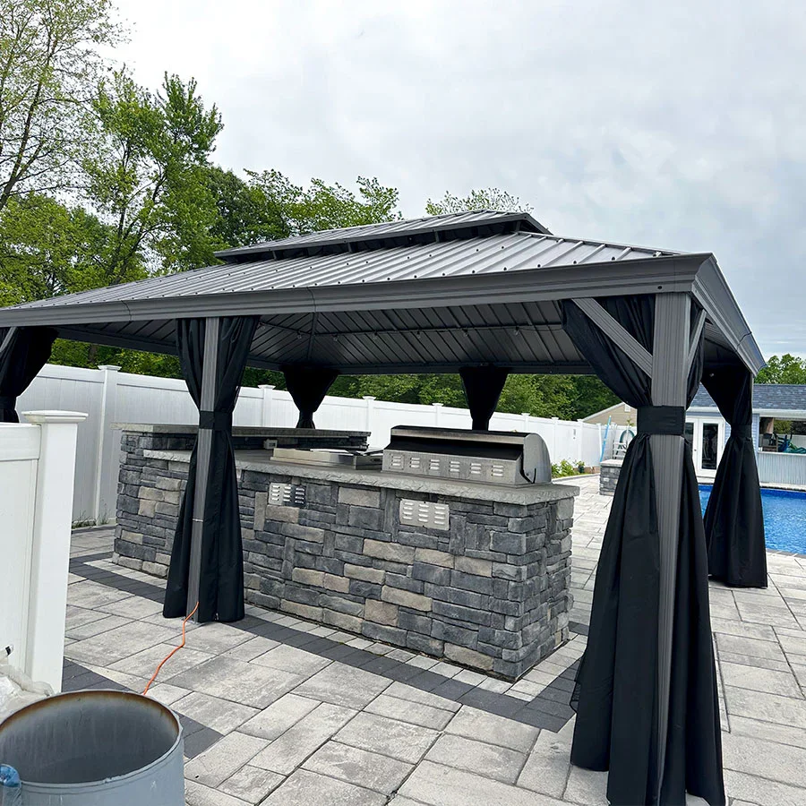 PURPLE LEAF Patio Gazebo for Pool Light Grey Hardtop Galvanized Steel Roof with String Lights-milky - Image 79