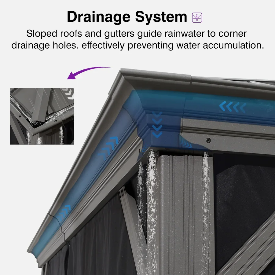 PURPLE LEAF Patio Gazebo for Pool Light Grey Hardtop Galvanized Steel Roof with String Lights-milky - Image 90