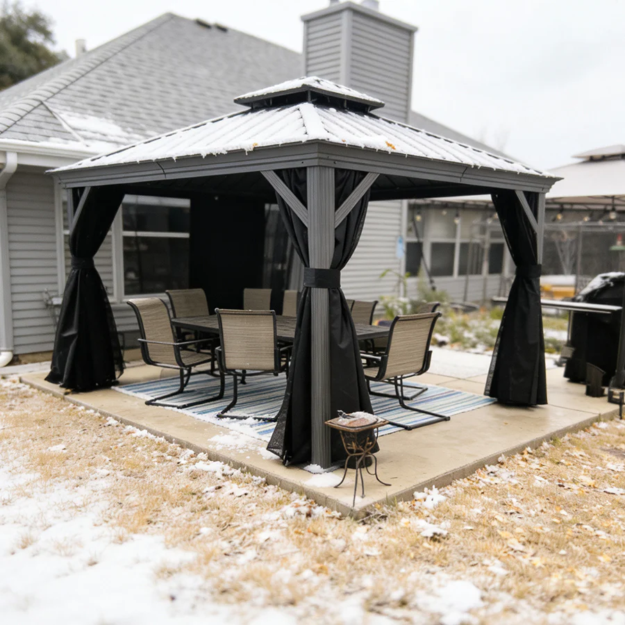 PURPLE LEAF Patio Gazebo for Pool Light Grey Hardtop Galvanized Steel Roof with String Lights-milky - Image 94