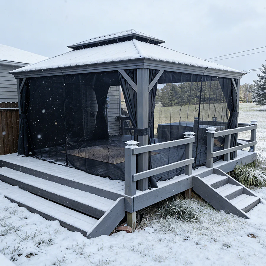 PURPLE LEAF Patio Gazebo for Pool Light Grey Hardtop Galvanized Steel Roof with String Lights-milky - Image 95