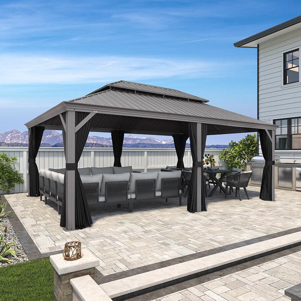 PURPLE LEAF Patio Gazebo for Pool Light Grey Hardtop Galvanized Steel Roof with Upgraded Curtains - Image 10